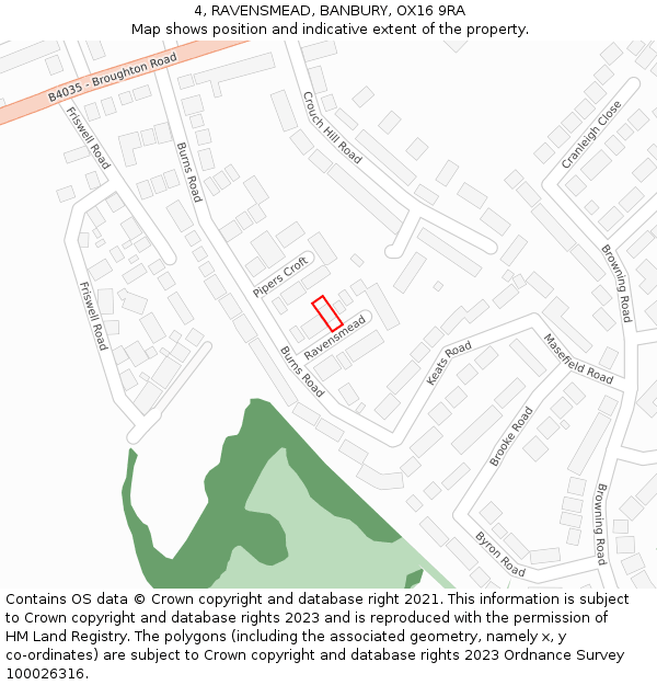 4, RAVENSMEAD, BANBURY, OX16 9RA: Location map and indicative extent of plot