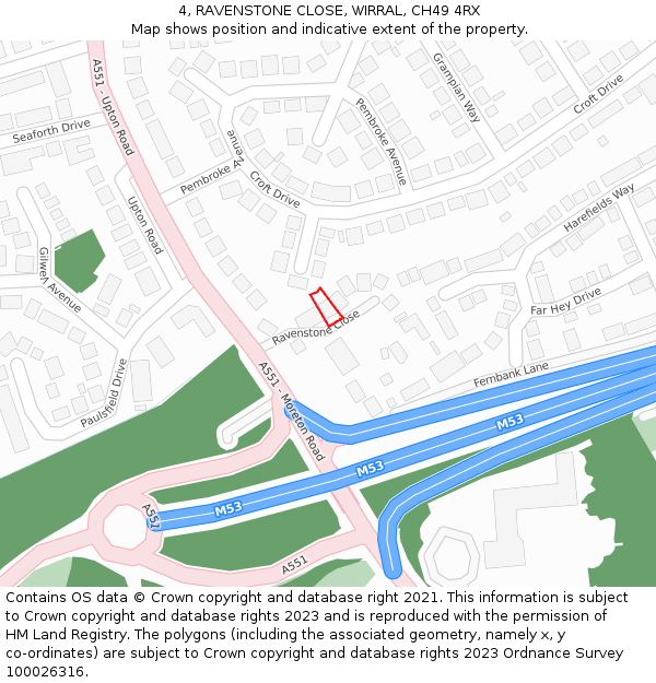 4, RAVENSTONE CLOSE, WIRRAL, CH49 4RX: Location map and indicative extent of plot