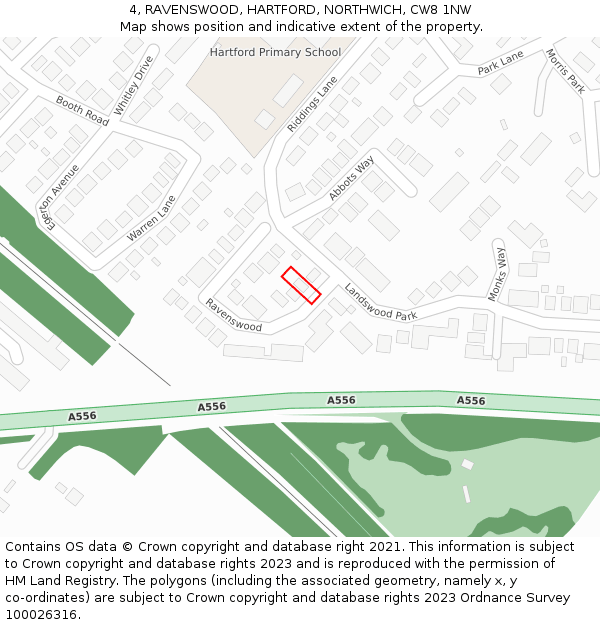 4, RAVENSWOOD, HARTFORD, NORTHWICH, CW8 1NW: Location map and indicative extent of plot
