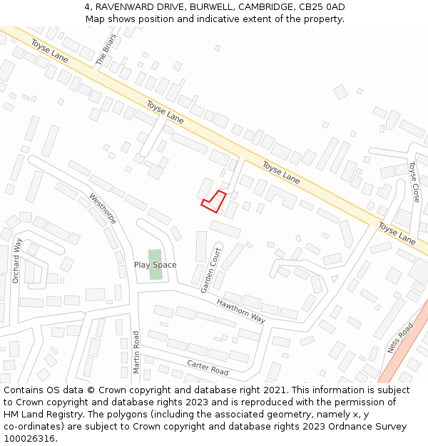 4, RAVENWARD DRIVE, BURWELL, CAMBRIDGE, CB25 0AD: Location map and indicative extent of plot