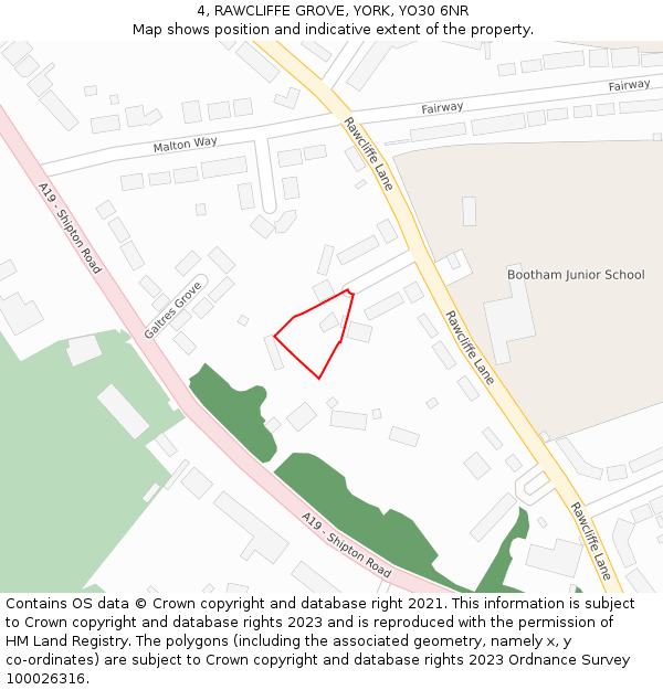 4, RAWCLIFFE GROVE, YORK, YO30 6NR: Location map and indicative extent of plot