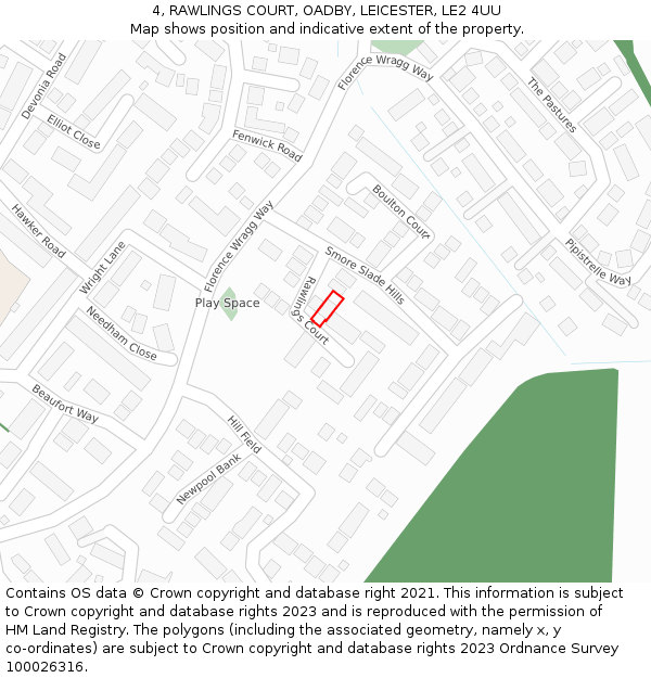 4, RAWLINGS COURT, OADBY, LEICESTER, LE2 4UU: Location map and indicative extent of plot