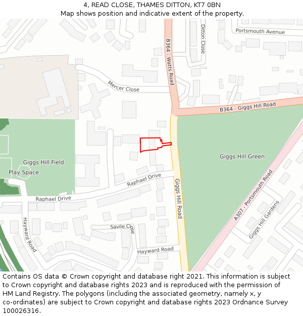 4, READ CLOSE, THAMES DITTON, KT7 0BN: Location map and indicative extent of plot