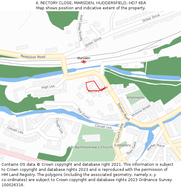 4, RECTORY CLOSE, MARSDEN, HUDDERSFIELD, HD7 6EA: Location map and indicative extent of plot