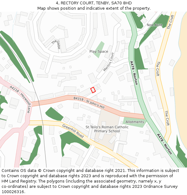 4, RECTORY COURT, TENBY, SA70 8HD: Location map and indicative extent of plot