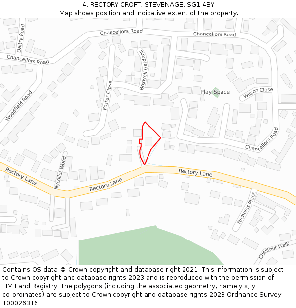 4, RECTORY CROFT, STEVENAGE, SG1 4BY: Location map and indicative extent of plot