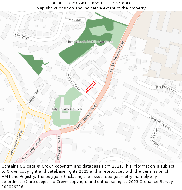 4, RECTORY GARTH, RAYLEIGH, SS6 8BB: Location map and indicative extent of plot