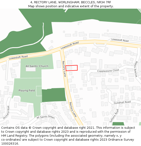4, RECTORY LANE, WORLINGHAM, BECCLES, NR34 7RF: Location map and indicative extent of plot