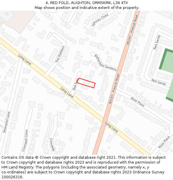 4, RED FOLD, AUGHTON, ORMSKIRK, L39 4TX: Location map and indicative extent of plot