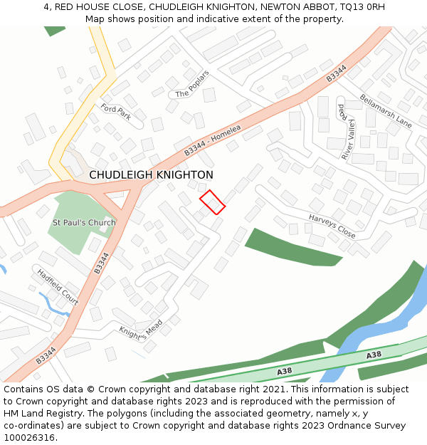 4, RED HOUSE CLOSE, CHUDLEIGH KNIGHTON, NEWTON ABBOT, TQ13 0RH: Location map and indicative extent of plot