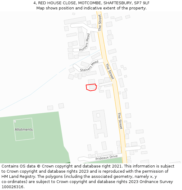 4, RED HOUSE CLOSE, MOTCOMBE, SHAFTESBURY, SP7 9LF: Location map and indicative extent of plot