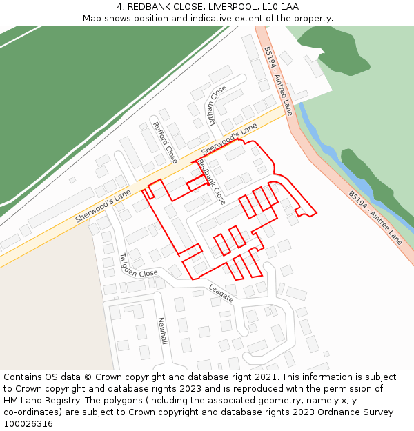 4, REDBANK CLOSE, LIVERPOOL, L10 1AA: Location map and indicative extent of plot