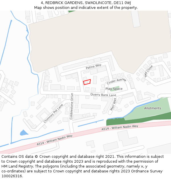 4, REDBRICK GARDENS, SWADLINCOTE, DE11 0WJ: Location map and indicative extent of plot