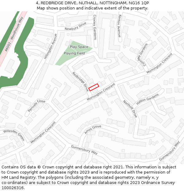 4, REDBRIDGE DRIVE, NUTHALL, NOTTINGHAM, NG16 1QP: Location map and indicative extent of plot