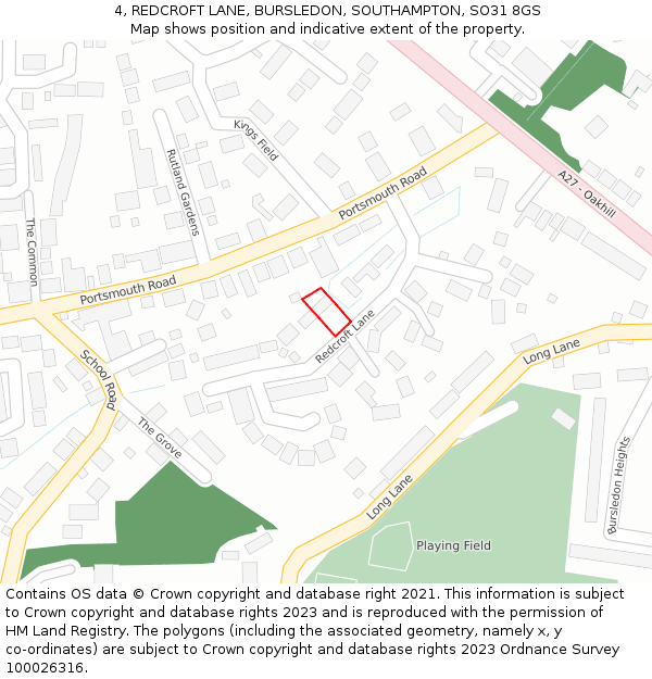 4, REDCROFT LANE, BURSLEDON, SOUTHAMPTON, SO31 8GS: Location map and indicative extent of plot