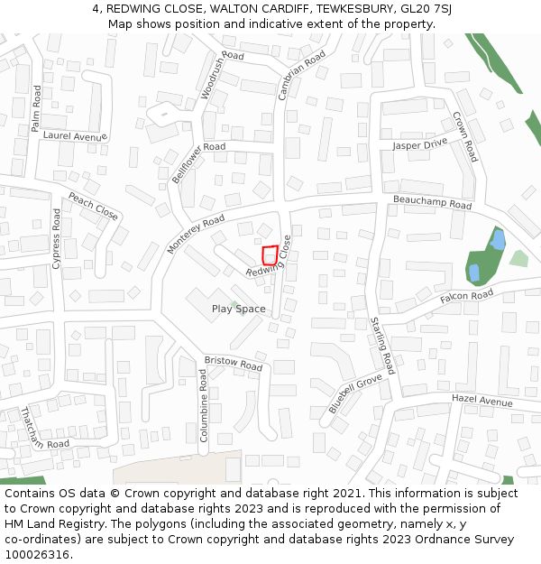 4, REDWING CLOSE, WALTON CARDIFF, TEWKESBURY, GL20 7SJ: Location map and indicative extent of plot