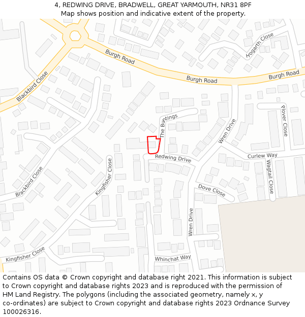 4, REDWING DRIVE, BRADWELL, GREAT YARMOUTH, NR31 8PF: Location map and indicative extent of plot