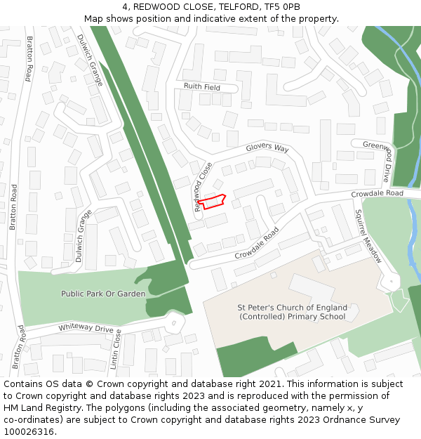 4, REDWOOD CLOSE, TELFORD, TF5 0PB: Location map and indicative extent of plot