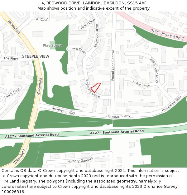 4, REDWOOD DRIVE, LAINDON, BASILDON, SS15 4AF: Location map and indicative extent of plot