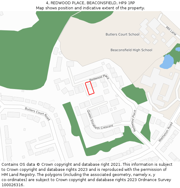 4, REDWOOD PLACE, BEACONSFIELD, HP9 1RP: Location map and indicative extent of plot