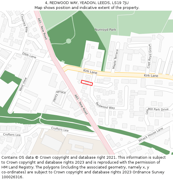 4, REDWOOD WAY, YEADON, LEEDS, LS19 7JU: Location map and indicative extent of plot