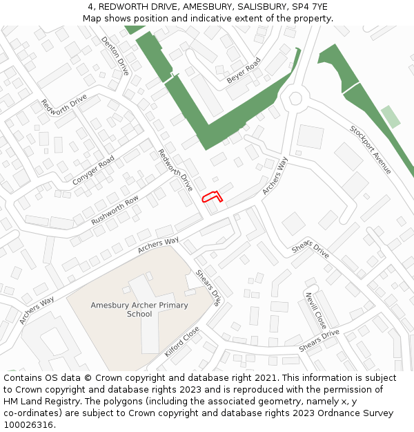 4, REDWORTH DRIVE, AMESBURY, SALISBURY, SP4 7YE: Location map and indicative extent of plot