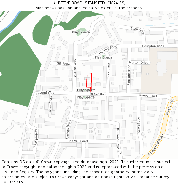 4, REEVE ROAD, STANSTED, CM24 8SJ: Location map and indicative extent of plot