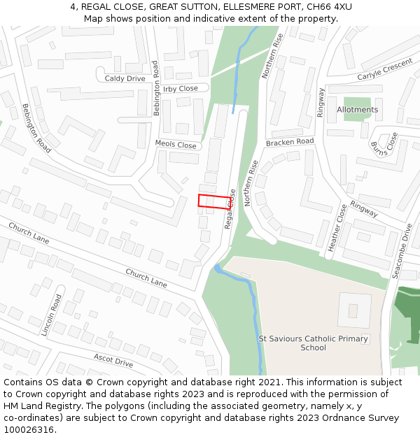 4, REGAL CLOSE, GREAT SUTTON, ELLESMERE PORT, CH66 4XU: Location map and indicative extent of plot