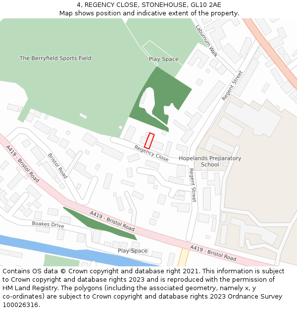 4, REGENCY CLOSE, STONEHOUSE, GL10 2AE: Location map and indicative extent of plot