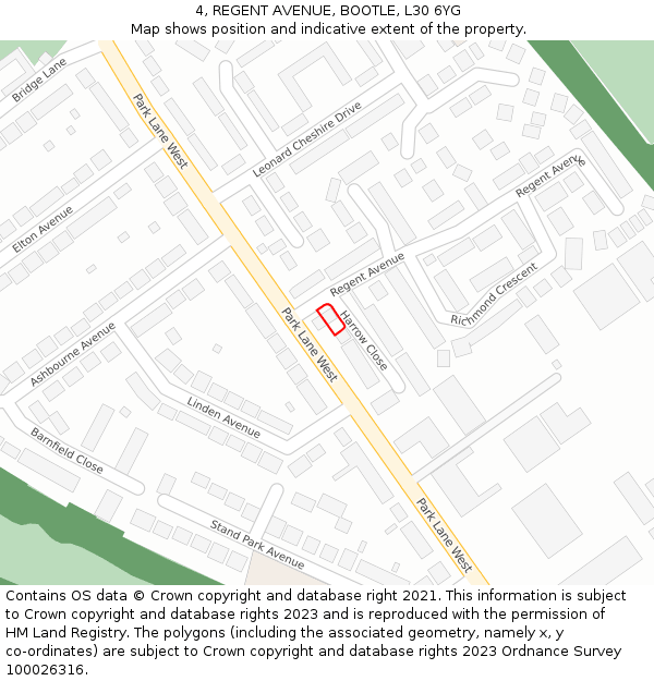 4, REGENT AVENUE, BOOTLE, L30 6YG: Location map and indicative extent of plot