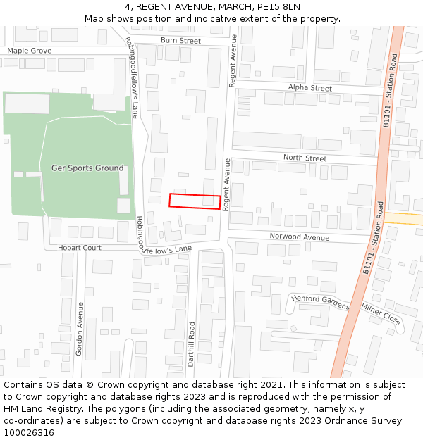 4, REGENT AVENUE, MARCH, PE15 8LN: Location map and indicative extent of plot