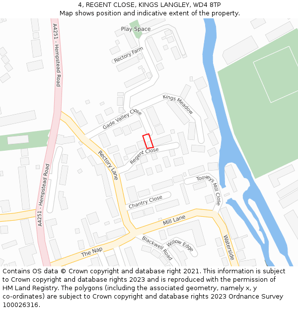 4, REGENT CLOSE, KINGS LANGLEY, WD4 8TP: Location map and indicative extent of plot