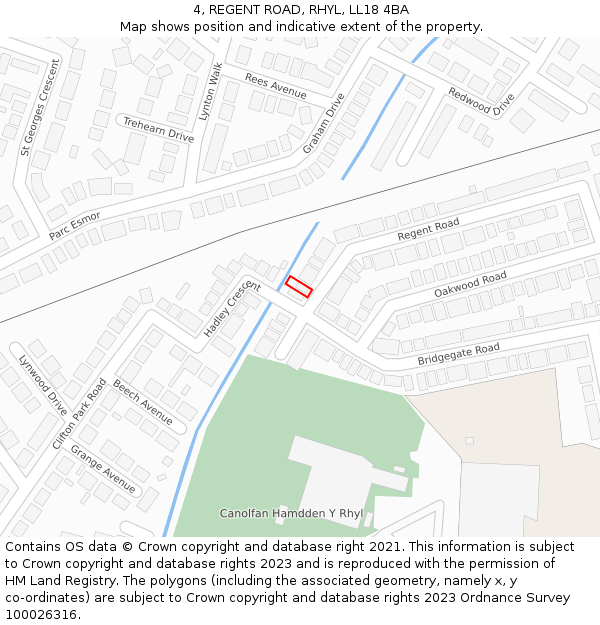 4, REGENT ROAD, RHYL, LL18 4BA: Location map and indicative extent of plot