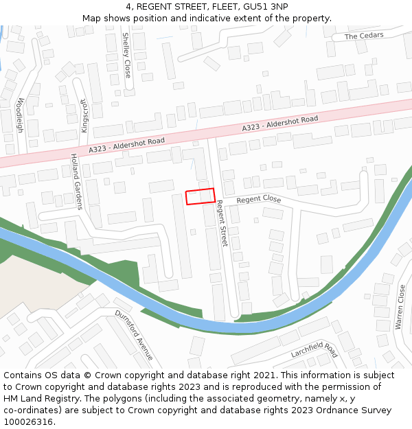 4, REGENT STREET, FLEET, GU51 3NP: Location map and indicative extent of plot