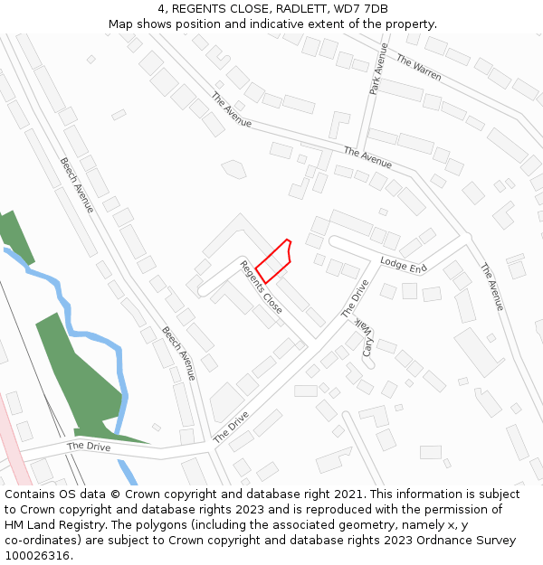 4, REGENTS CLOSE, RADLETT, WD7 7DB: Location map and indicative extent of plot