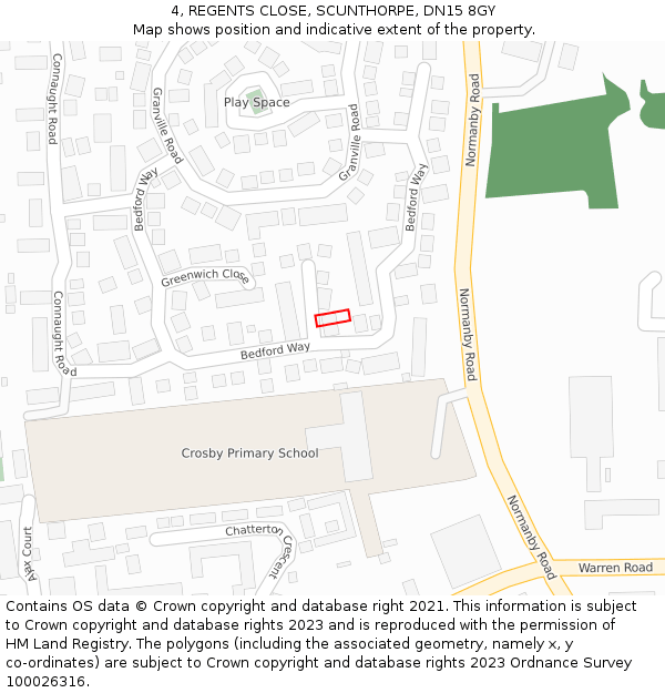 4, REGENTS CLOSE, SCUNTHORPE, DN15 8GY: Location map and indicative extent of plot