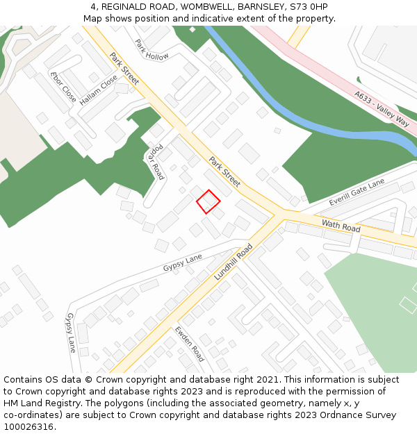 4, REGINALD ROAD, WOMBWELL, BARNSLEY, S73 0HP: Location map and indicative extent of plot