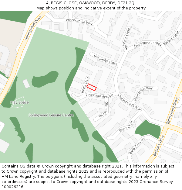 4, REGIS CLOSE, OAKWOOD, DERBY, DE21 2QL: Location map and indicative extent of plot