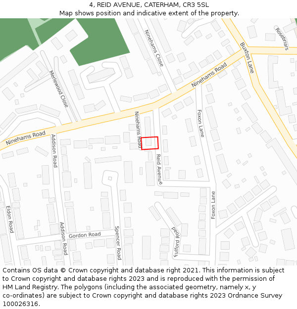 4, REID AVENUE, CATERHAM, CR3 5SL: Location map and indicative extent of plot