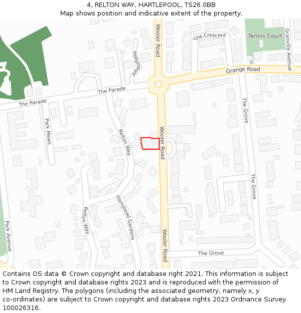 4, RELTON WAY, HARTLEPOOL, TS26 0BB: Location map and indicative extent of plot