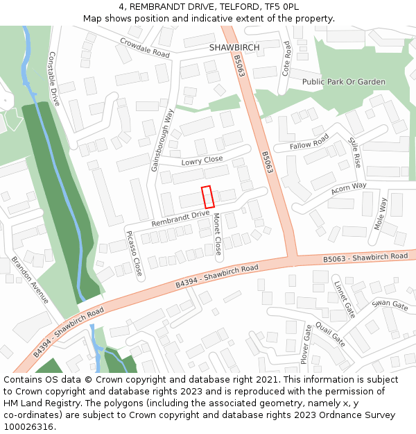 4, REMBRANDT DRIVE, TELFORD, TF5 0PL: Location map and indicative extent of plot