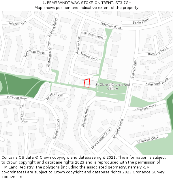 4, REMBRANDT WAY, STOKE-ON-TRENT, ST3 7GH: Location map and indicative extent of plot