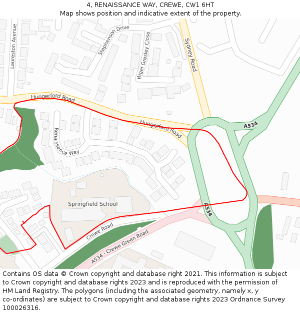 4, RENAISSANCE WAY, CREWE, CW1 6HT: Location map and indicative extent of plot