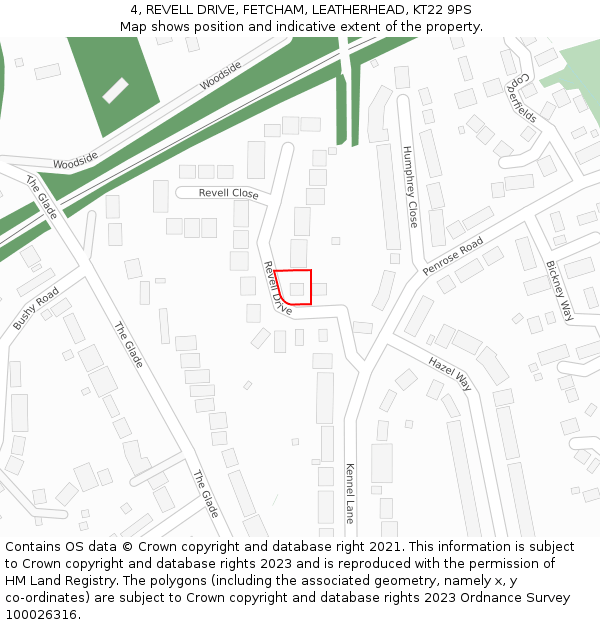 4, REVELL DRIVE, FETCHAM, LEATHERHEAD, KT22 9PS: Location map and indicative extent of plot