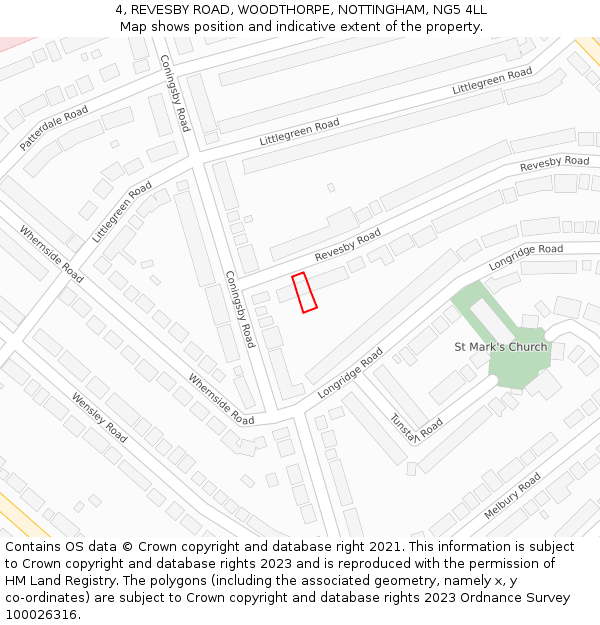 4, REVESBY ROAD, WOODTHORPE, NOTTINGHAM, NG5 4LL: Location map and indicative extent of plot