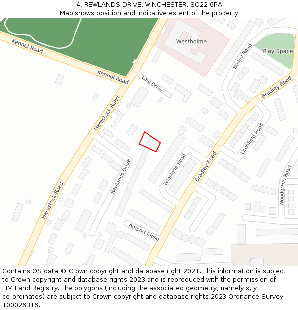 4, REWLANDS DRIVE, WINCHESTER, SO22 6PA: Location map and indicative extent of plot