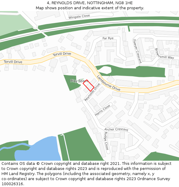 4, REYNOLDS DRIVE, NOTTINGHAM, NG8 1HE: Location map and indicative extent of plot