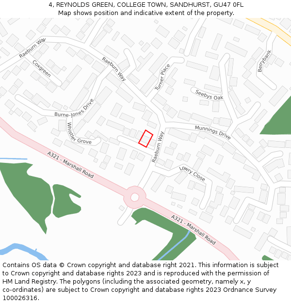 4, REYNOLDS GREEN, COLLEGE TOWN, SANDHURST, GU47 0FL: Location map and indicative extent of plot