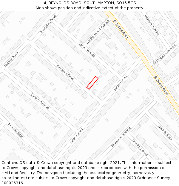 4, REYNOLDS ROAD, SOUTHAMPTON, SO15 5GS: Location map and indicative extent of plot