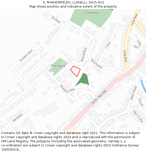 4, RHANDIRFELEN, LLANELLI, SA15 4LG: Location map and indicative extent of plot